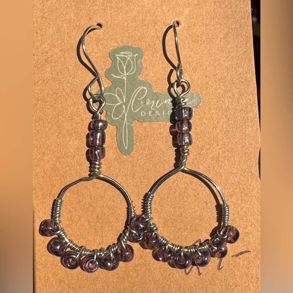 Artisanal Purple Fringe Hoop Earrings